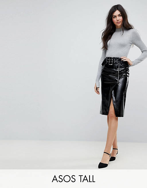 ASOS DESIGN Tall vinyl pencil skirt with belt detail