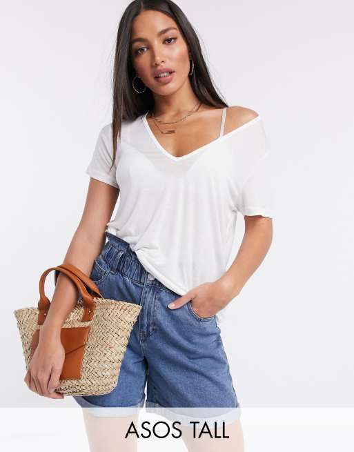 ASOS DESIGN Tall – Vit avslappnad t-shirt med v-ringning