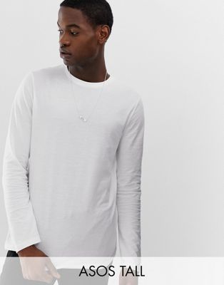 ASOS DESIGN – Tall – Vit ekologisk t-shirt med lång ärm och rund halsringning