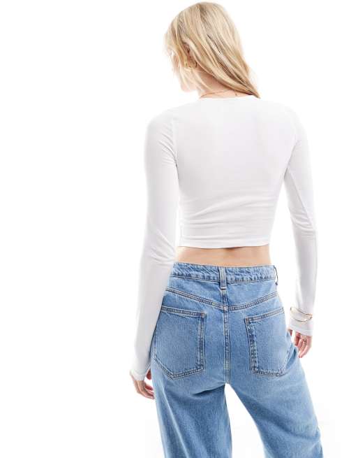 ASOS DESIGN Tall – Vit, figurnära, kort t-shirt med långa ärmar, 3 av 4