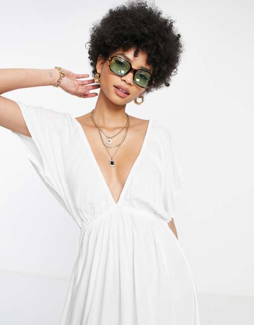 ASOS DESIGN Tall – Vit, kort strandklänning med utsvängda ärmar , 3 av 4