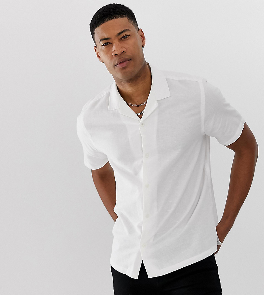 ASOS DESIGN Tall – Vit linneskjorta i oversize-modell med platt krage