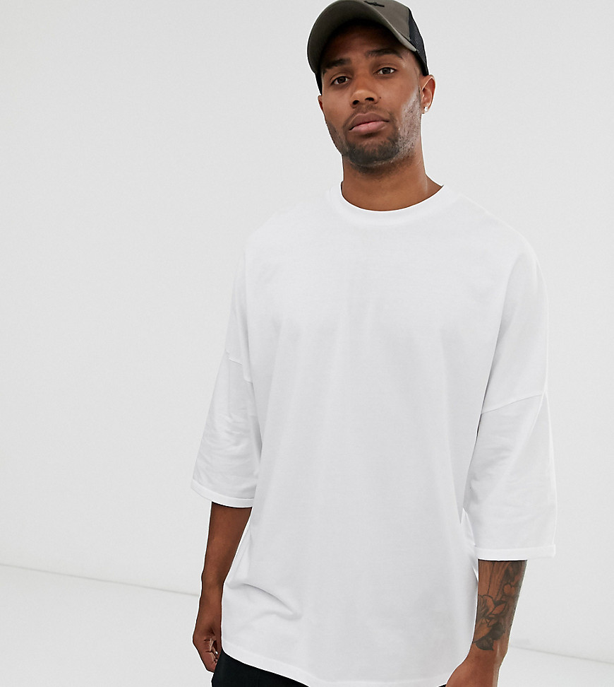 ASOS DESIGN Tall – Vit longline-t-shirt i extra oversize-modell med uppvikta ärmar