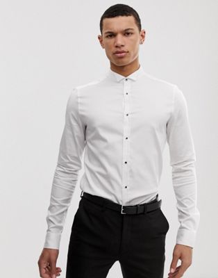 ASOS DESIGN Tall – Vit skjorta med extra smal passform, vingkrage och dekorativa knappar