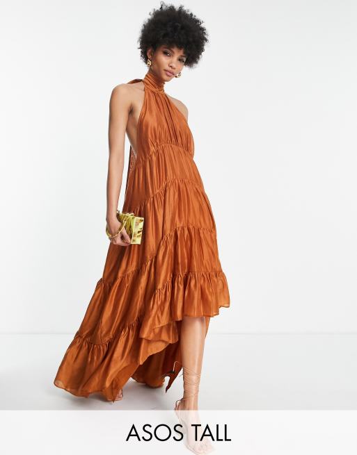 ASOS DESIGN Tall - Voile maxi jurk met halternek en gestrikte achterkant