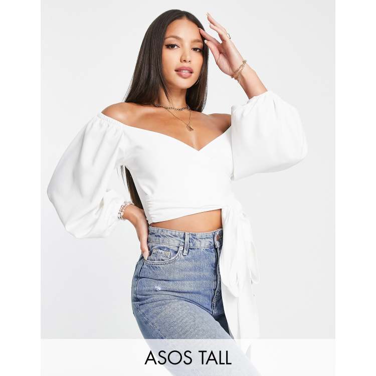 White wrap off shop the shoulder top