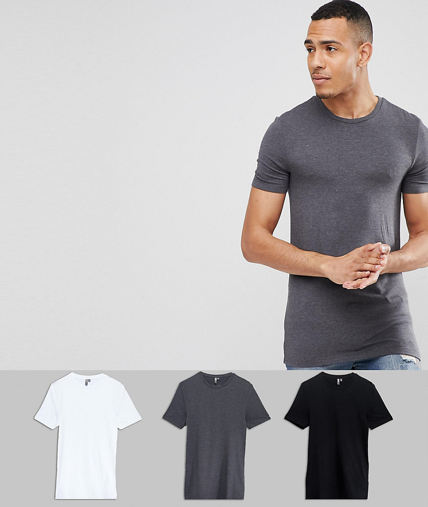 ASOS DESIGN Tall - Voordeelset van 3 muscle fit T-shirts met ronde hals-Multi