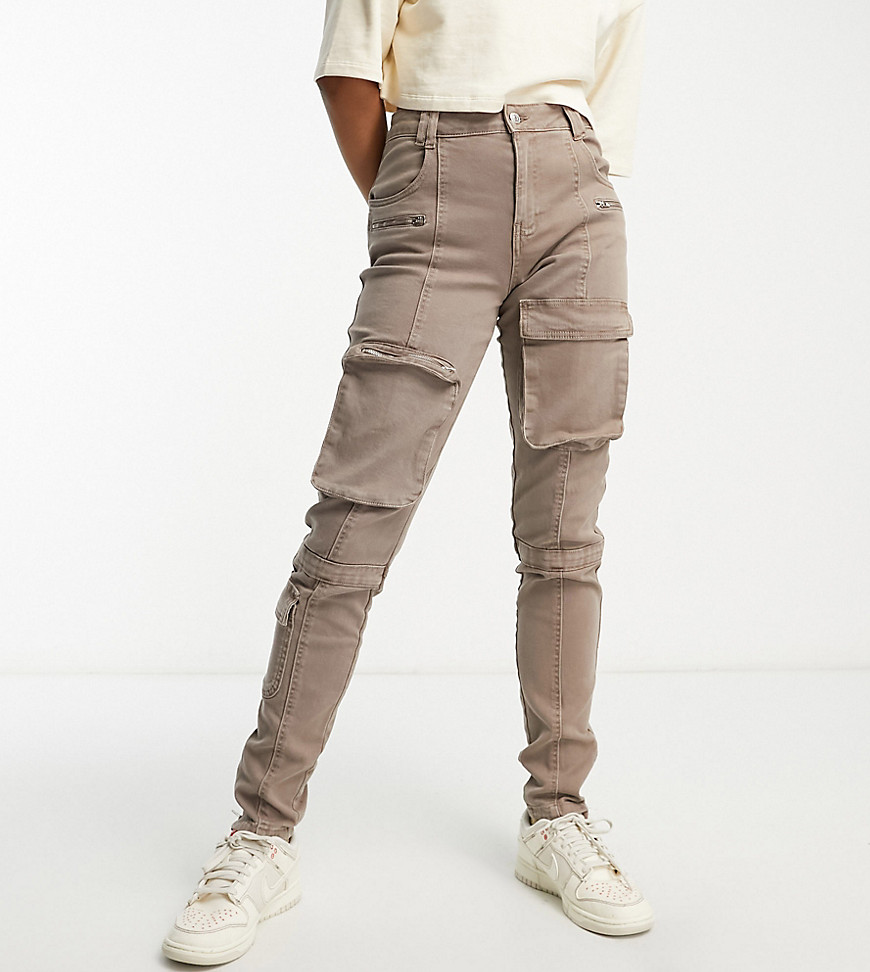 ASOS DESIGN Tall washed biker cargo trouser with 3D pockets in brown
