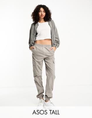 ASOS Tall ASOS DESIGN Tall washed cargo trouser with cuff hem in stone-No colour