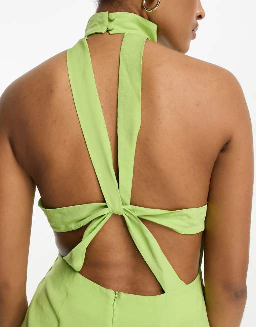  Women's Dress & Tie Backless Halter Dress Dresses Dress for  Women FBITE (Color : Lime Green, Size : Large) : Clothing, Shoes & Jewelry