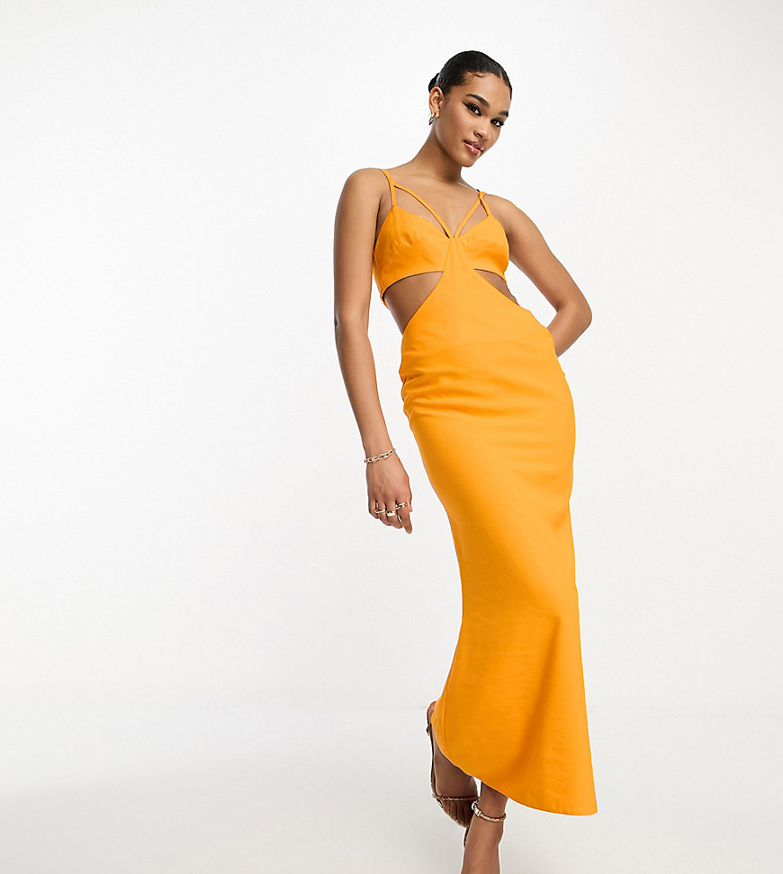 ASOS DESIGN Tall washed multi strap cut out midi dress in orange