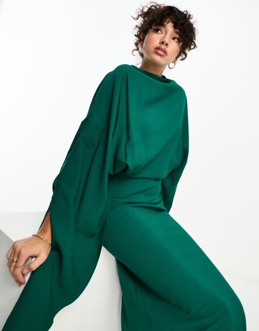 ASOS DESIGN washed twist side waist maxi dress with cut out back in forest  green