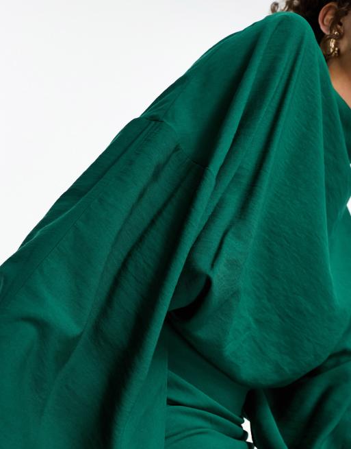 forest green dress asos ASOS DESIGN one shoulder ruched detail maxi dress with split in forest main image 0