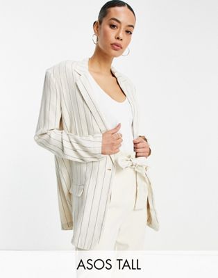 ASOS DESIGN Tall washed single breasted 3 piece linen suit blazer in stripe - ASOS Price Checker