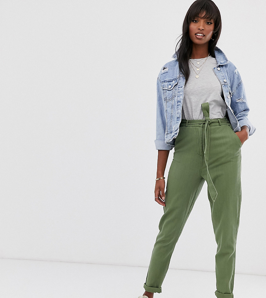 ASOS DESIGN Tall washed soft twill tie waist casual trouser-Green