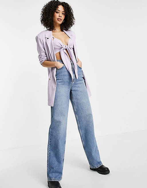 Womens Clothing Suits Skirt suits ASOS Asos Design Tall Washed 90s Linen 3 Piece Suit Crop Top 