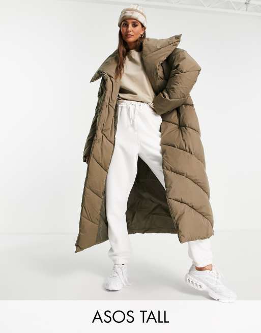 Asos design waterfall collar hotsell coat with tie belt