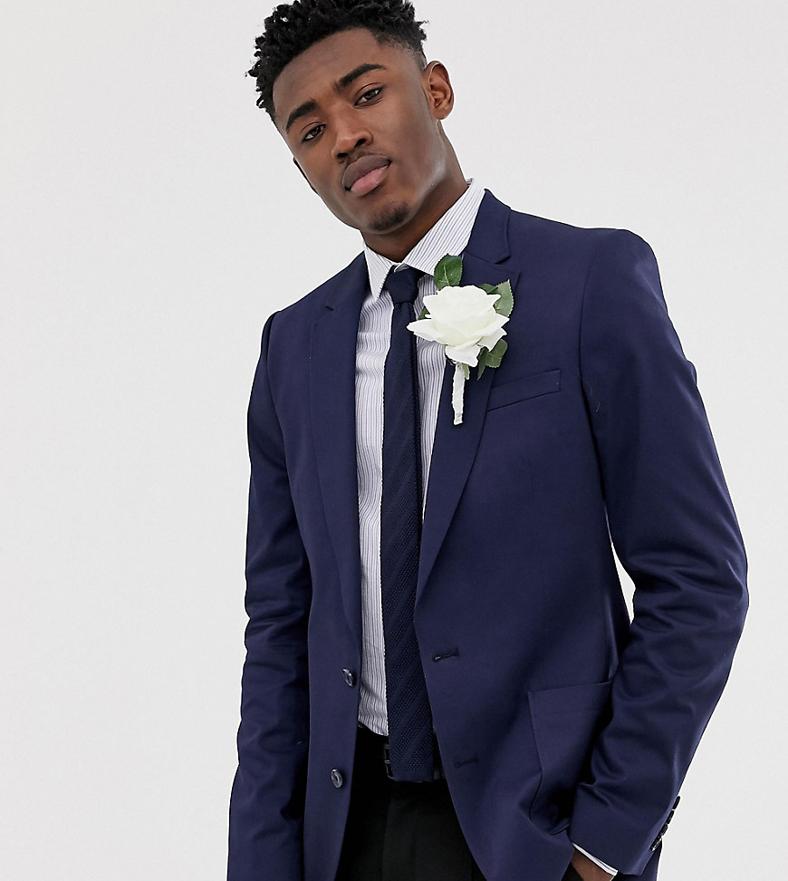ASOS DESIGN Tall Wedding - Blazer skinny in cotone blu navy