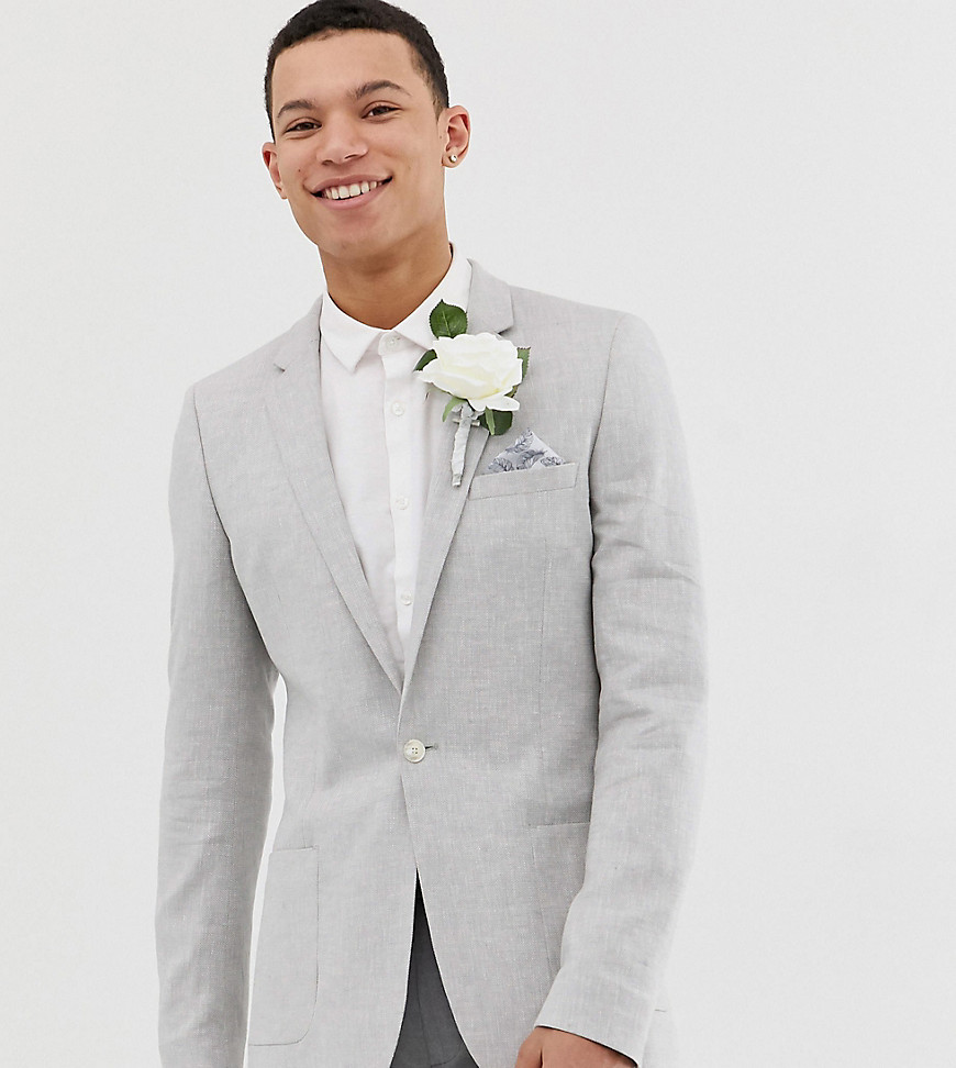 ASOS DESIGN Tall Wedding - Blazer super skinny in lino grigio ghiaccio