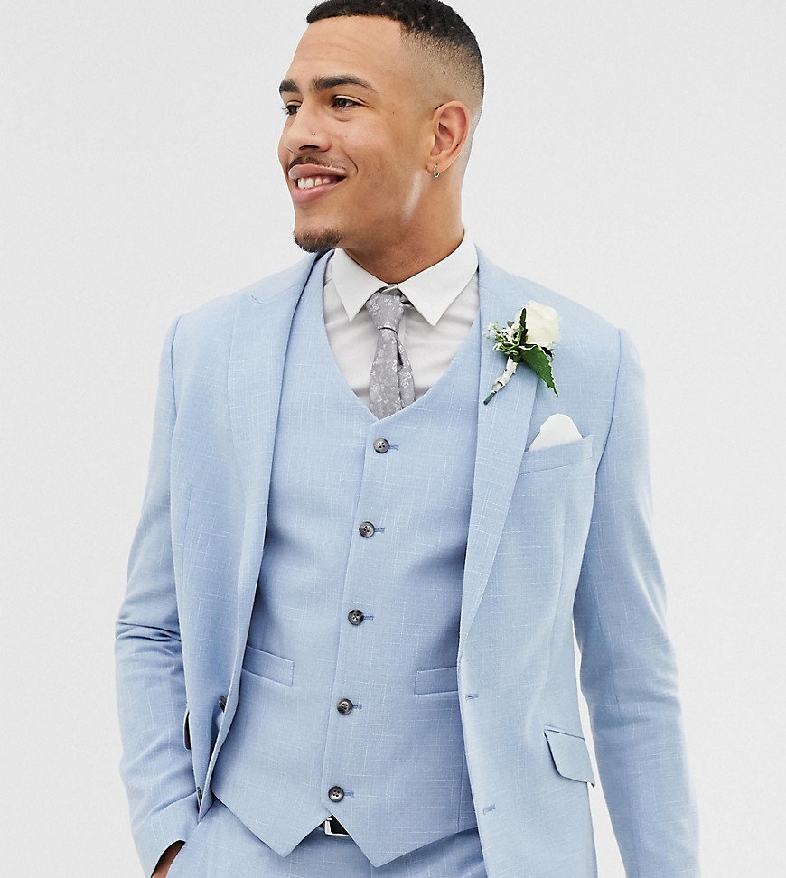 ASOS DESIGN Tall Wedding - Giacca da abito skinny blu con tratteggio incrociato