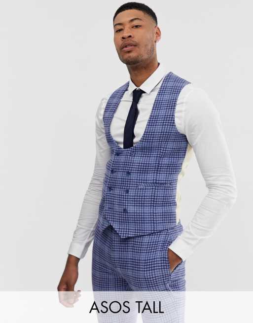 ASOS DESIGN Tall - Abito da matrimonio super skinny in misto lana blu a quadri, 4 di 4