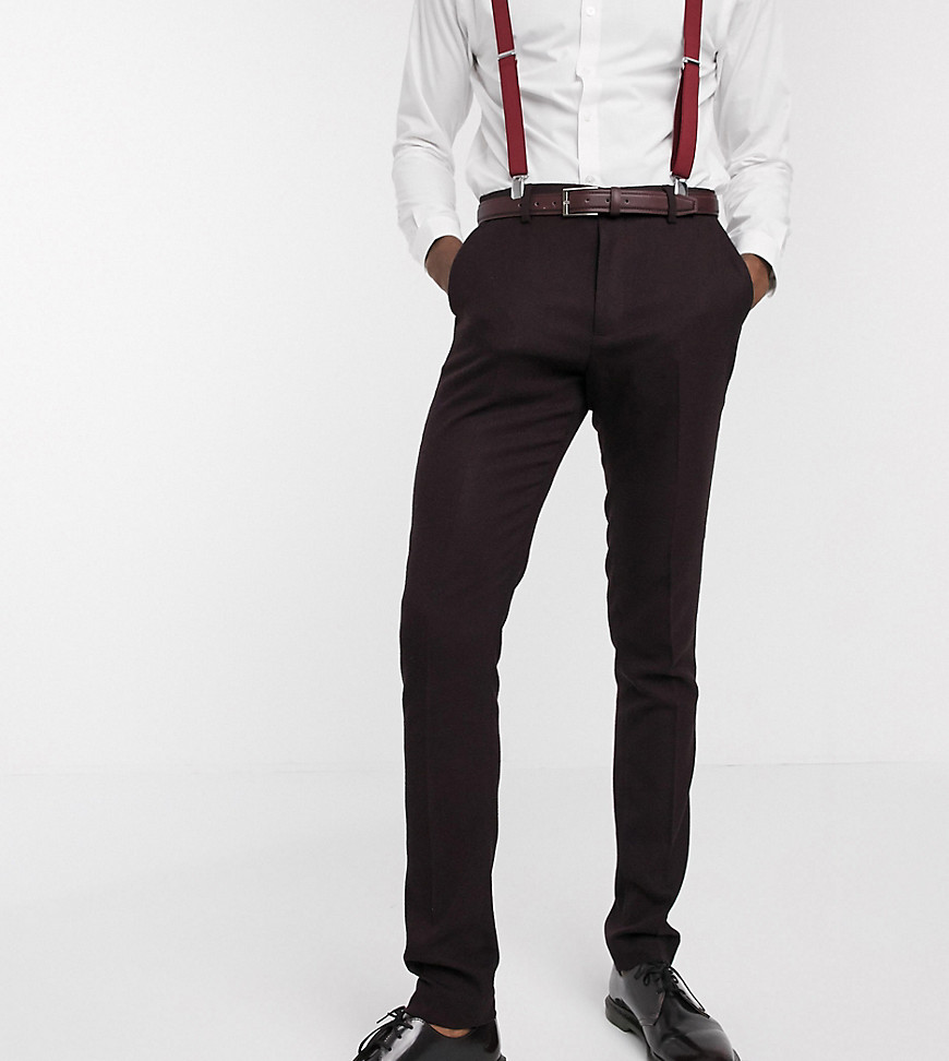 ASOS DESIGN Tall Wedding - Pantaloni da abito skinny effetto lana bordeaux-Rosso