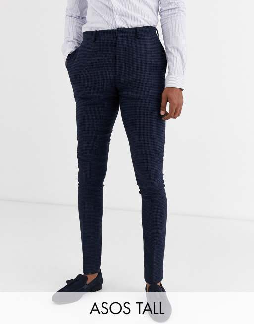ASOS DESIGN Tall - Abito da matrimonio super skinny in misto lana a quadri micro blu, 3 di 4