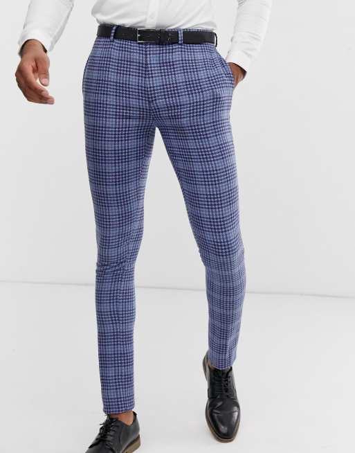 ASOS DESIGN Tall - Abito da matrimonio super skinny in misto lana blu a quadri, 3 di 4