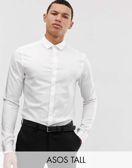 ASOS DESIGN Tall wedding skinny sateen shirt in white | ASOS