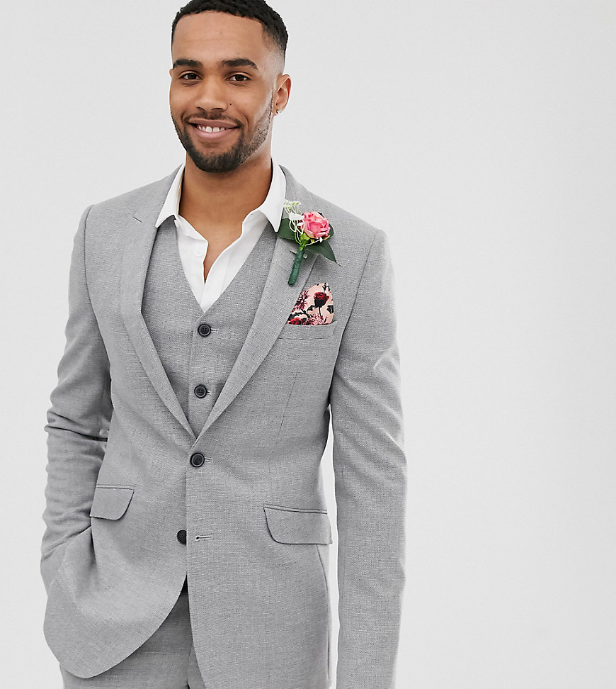 ASOS DESIGN Tall wedding skinny suit jacket in grey twist micro texture