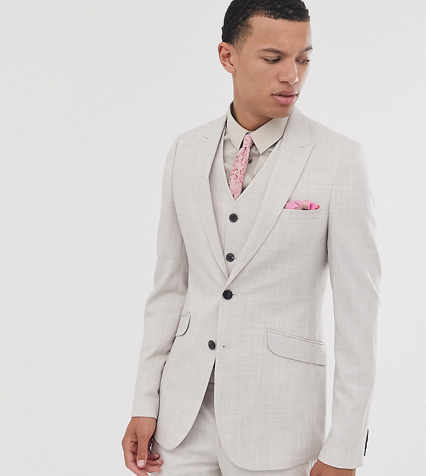 ASOS DESIGN Tall wedding skinny suit jacket in taupe cross hatch-Beige