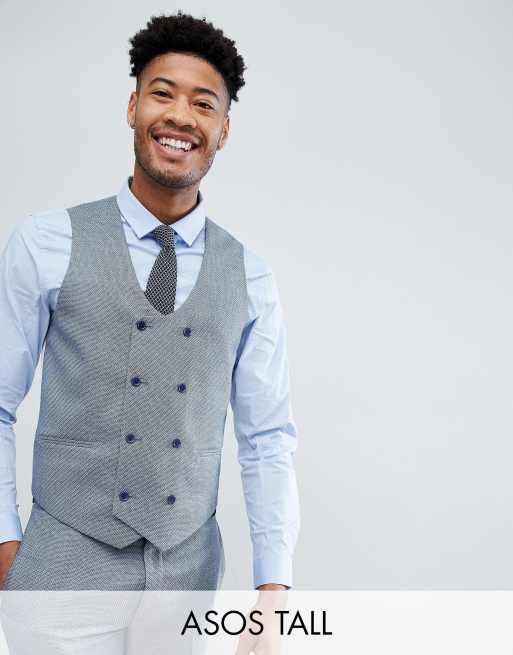 ASOS DESIGN Tall wedding skinny suit in airforce blue micro texture, 4 of 4