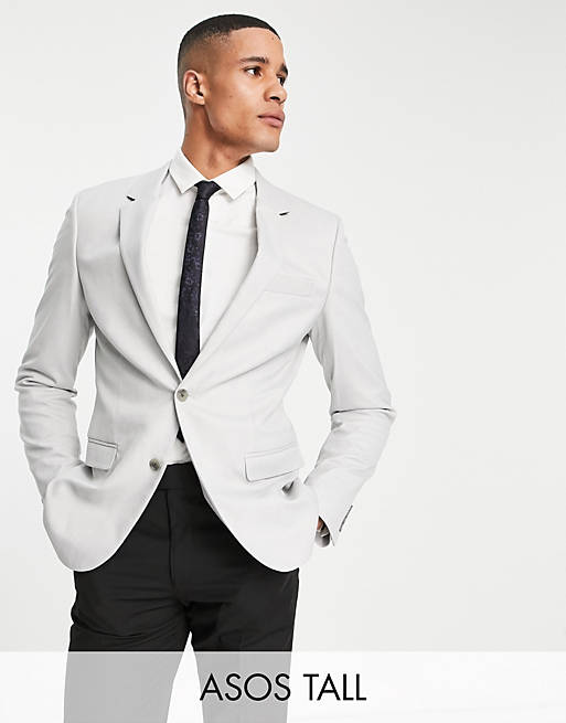 ASOS DESIGN Tall wedding slim suit jacket in micro texture in ice grey