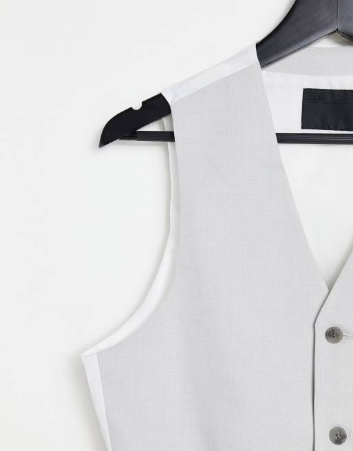 ASOS DESIGN Tall wedding slim suit vest in micro texture in ice gray, 3 of 4