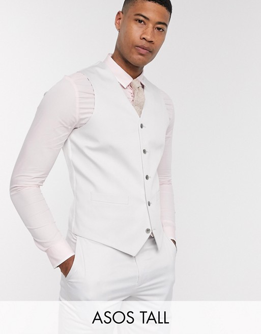 ASOS DESIGN Tall wedding slim suit waistcoat in light grey stretch cotton