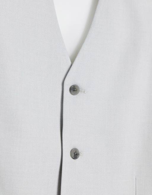 ASOS DESIGN Tall wedding slim suit waistcoat in micro texture in ice grey, 4 of 4