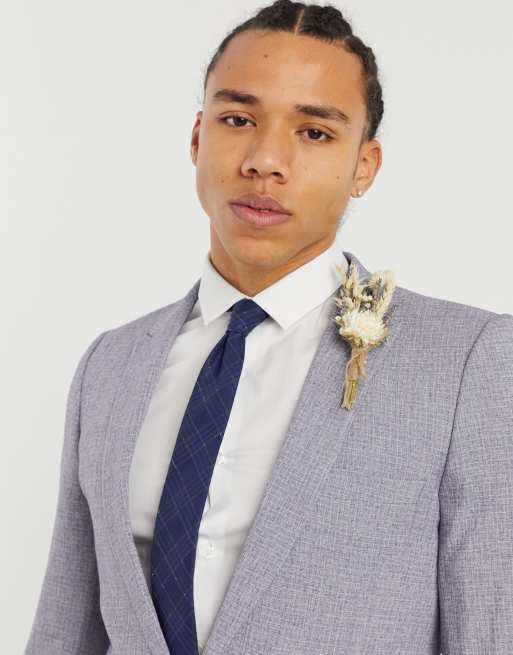 ASOS DESIGN Tall wedding super skinny suit jacket in dark grey cross hatch, 3 of 4