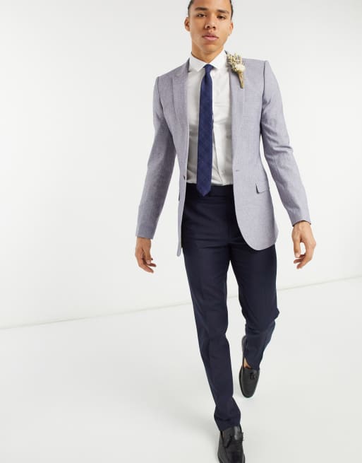 ASOS DESIGN Tall wedding super skinny suit jacket in dark grey cross hatch, 4 of 4