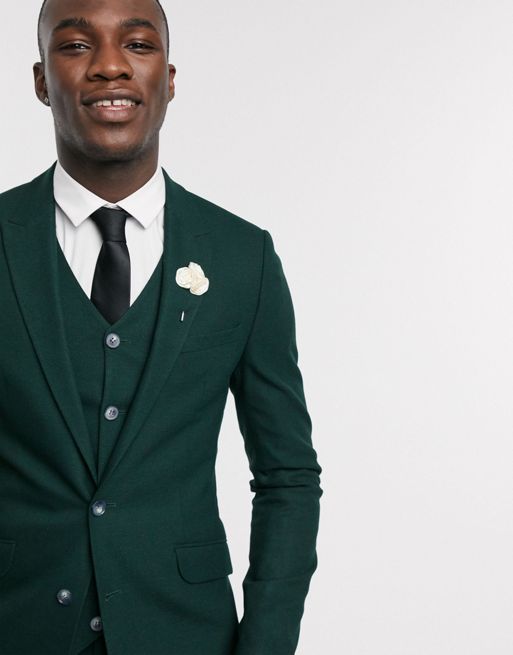 ASOS DESIGN wedding super skinny suit jacket in micro texture in forest  green