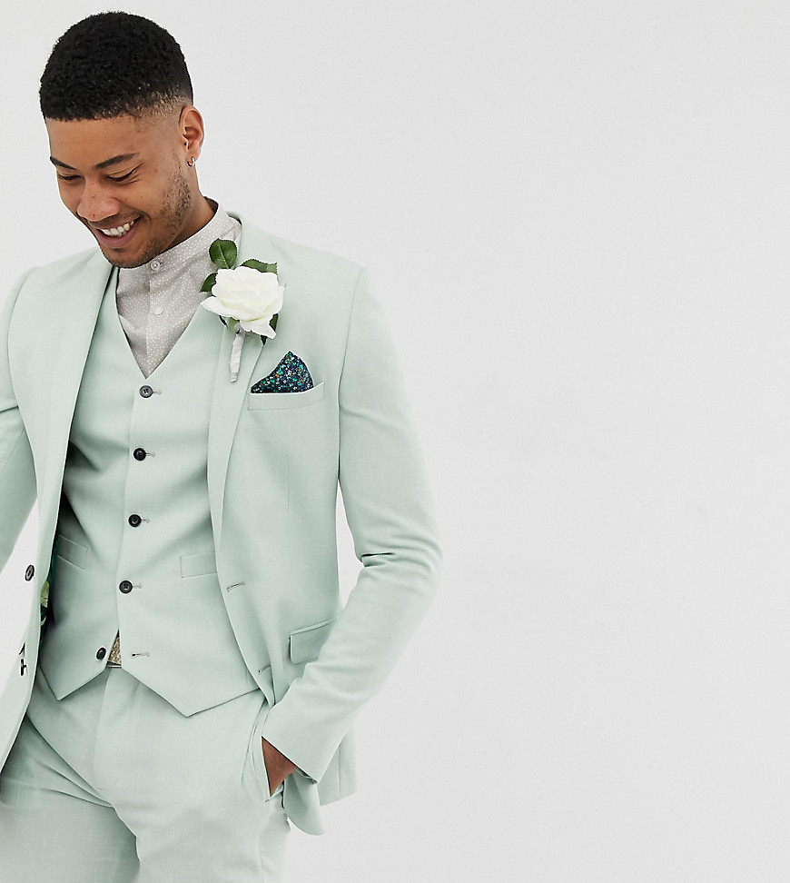 ASOS DESIGN Tall wedding super skinny suit jacket in green cross hatch