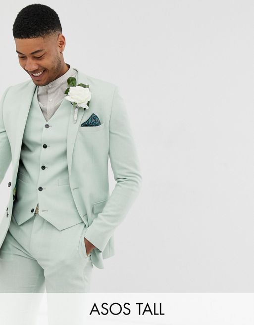 ASOS DESIGN Tall wedding super skinny suit jacket in green cross hatch ...
