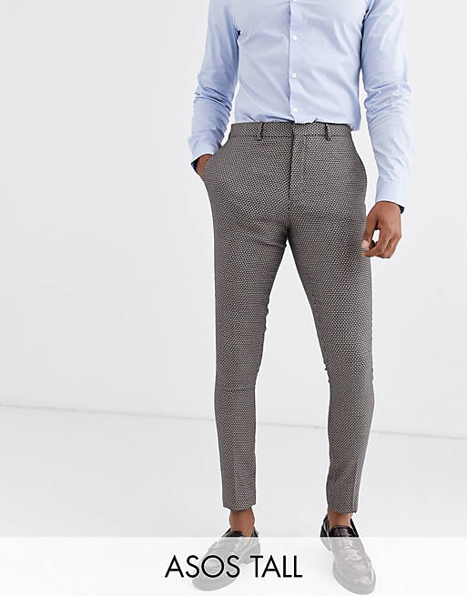 ASOS DESIGN Tall wedding super skinny suit trousers in micro texture in tan