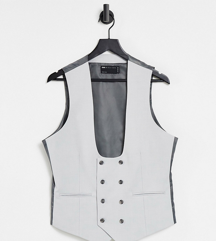 ASOS DESIGN Tall wedding super skinny suit vest in ice gray micro texture-Grey