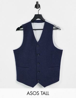 ASOS DESIGN Tall wedding super skinny suit waistcoat in blue micro check