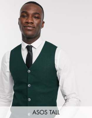 ASOS DESIGN Tall wedding super skinny suit waistcoat in forest green micro texture Green