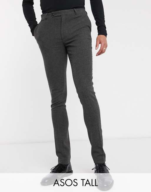 ASOS DESIGN Tall Wedding – Superenger Anzug aus Wollmischung mit Fischgrätenmuster in Anthrazit, 3 von 4