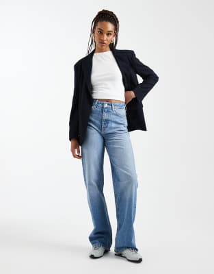 ASOS DESIGN Tall - Weite Dad-Jeans in mittlerer Authentic-Waschung-Blau