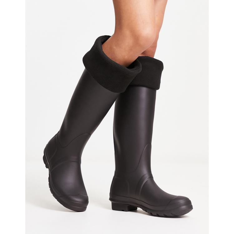 ASOS DESIGN tall welly boot fleece socks in black