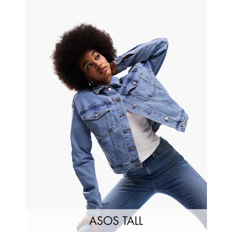 Tall cropped hot sale denim jacket