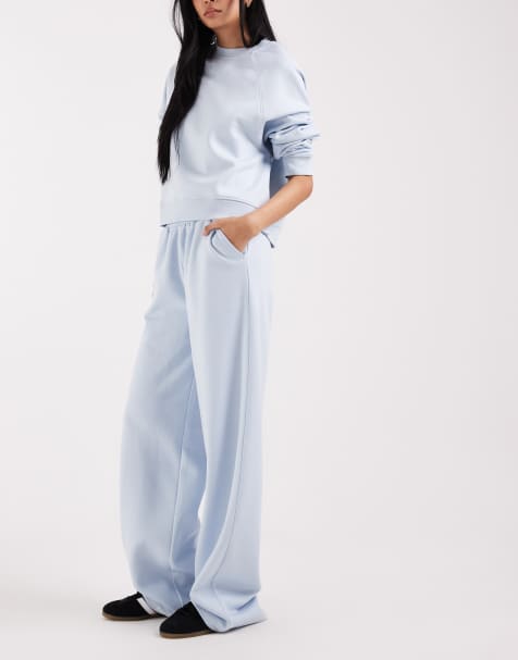 ASOS DESIGN Tall wide leg brushback jogger in baby blue - view 1